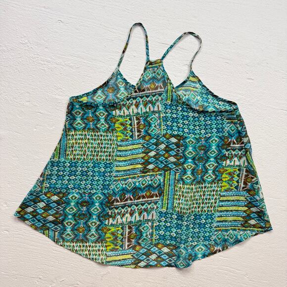 Nabee Blue Green Sheer Aztec Print Cami Tank Top, Size Large - Picture 6 of 6